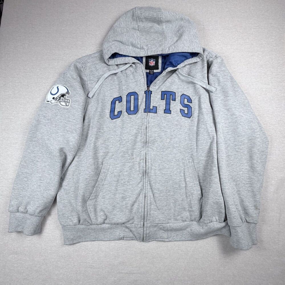 NFL Indianapolis Colts Football Men Full Zip Gray Hooded Sweatshirt XXL